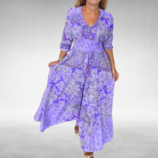 Alona | Elegant Draped Maxi Boho Dress