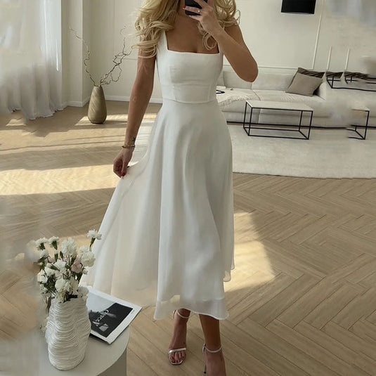 Sabrina | Flattering Square Neck Midi Wedding Guest Dress