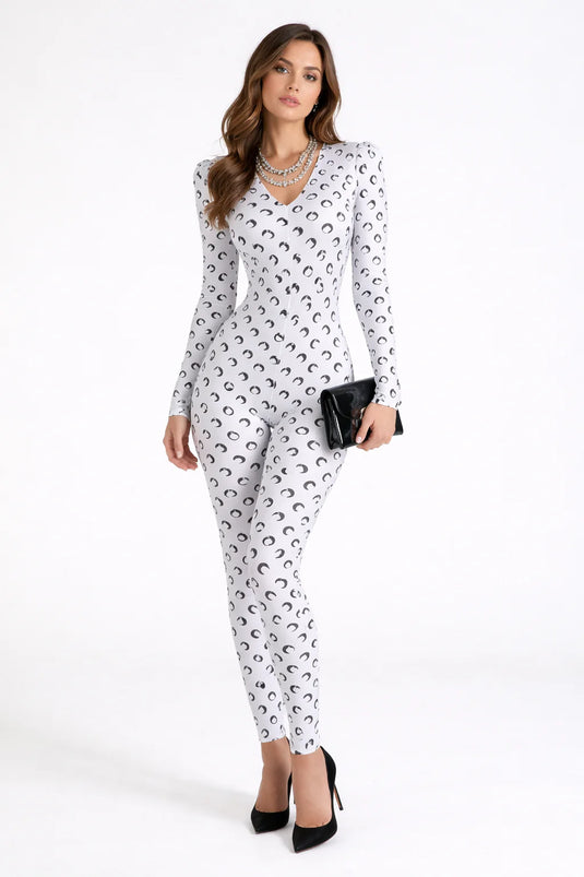 Zara - Retro Moon Print Long Sleeve Jumpsuit