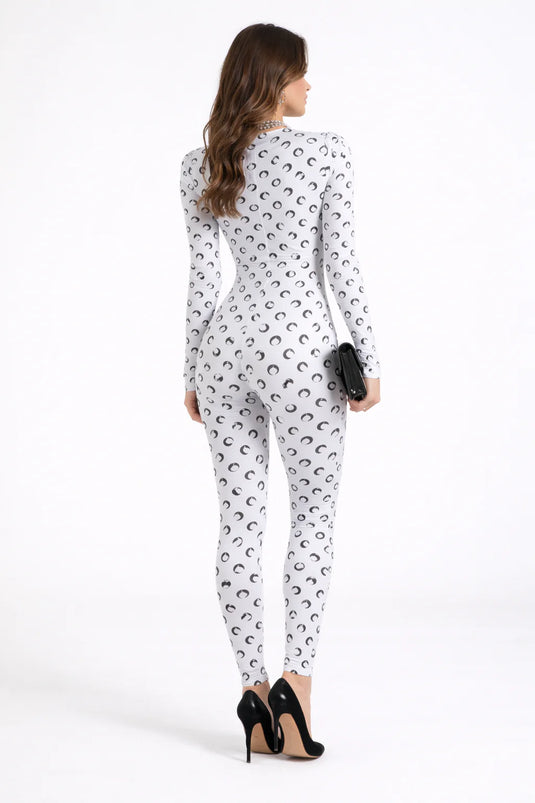 Zara - Retro Moon Print Long Sleeve Jumpsuit