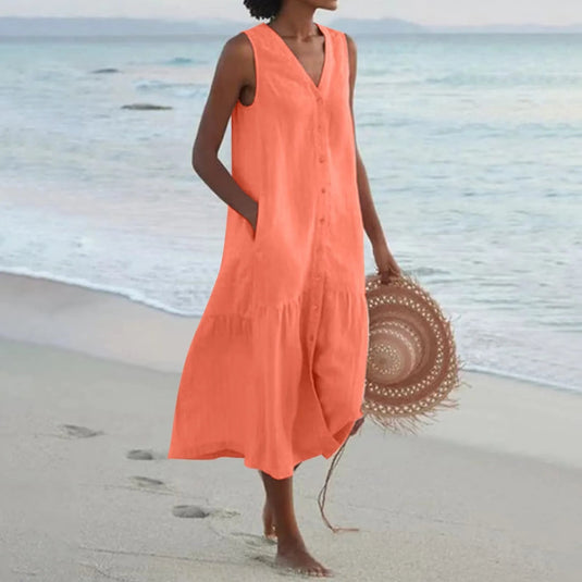 Maureen | Graceful V-Neck Midi Summer Dress