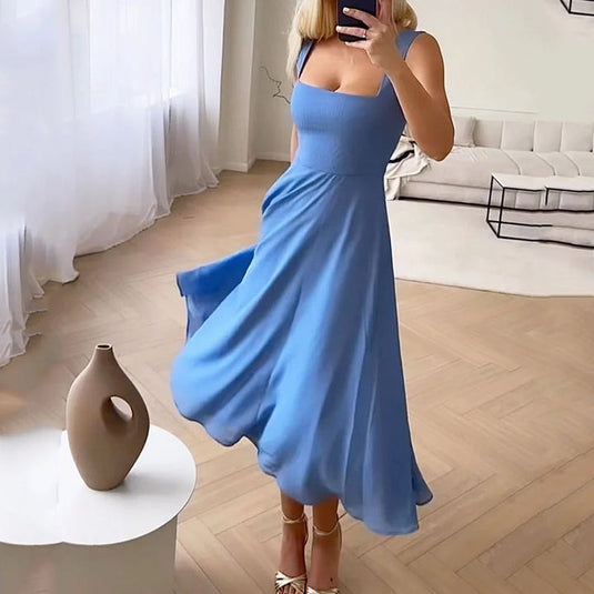 Sabrina | Flattering Square Neck Midi Wedding Guest Dress