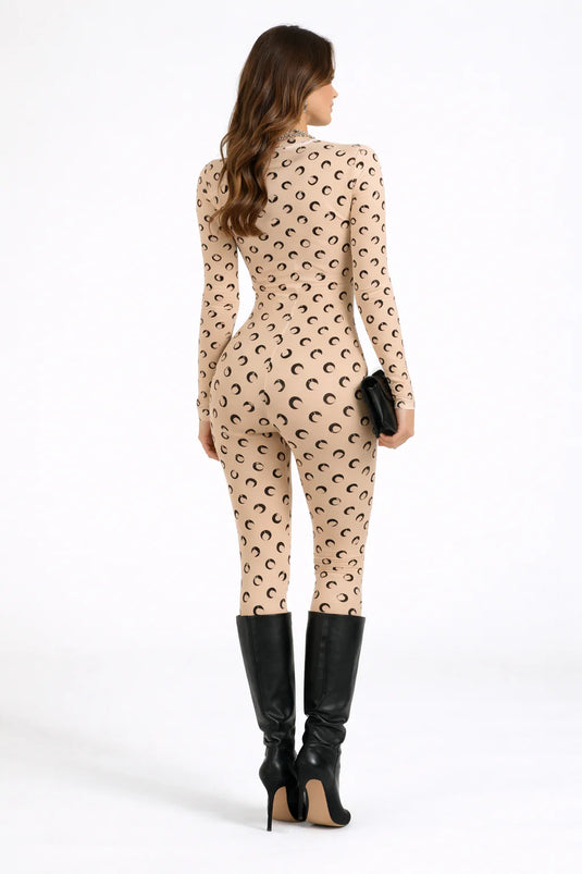 Zara - Retro Moon Print Long Sleeve Jumpsuit