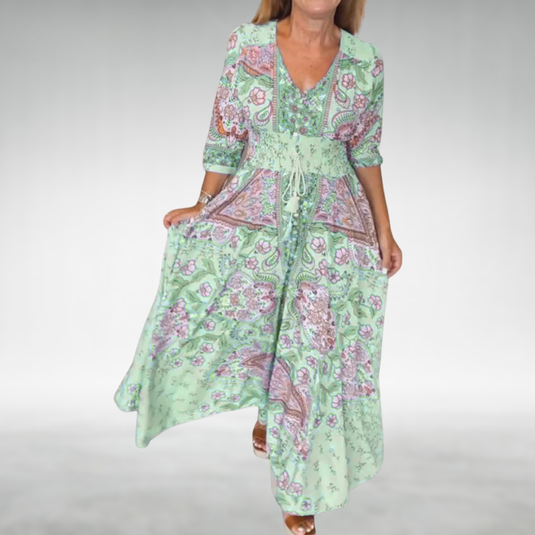 Alona | Elegant Draped Maxi Boho Dress