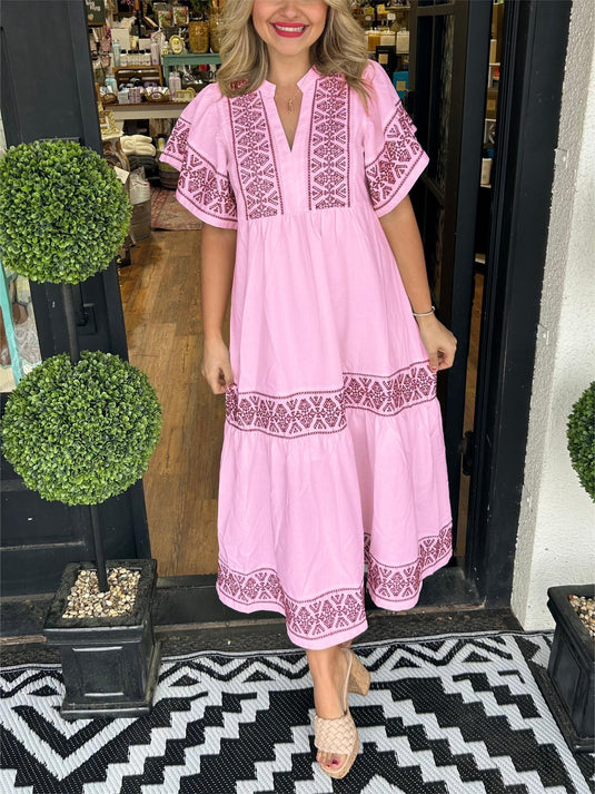 Sandra | Flattering Flowy Midi Boho Dress