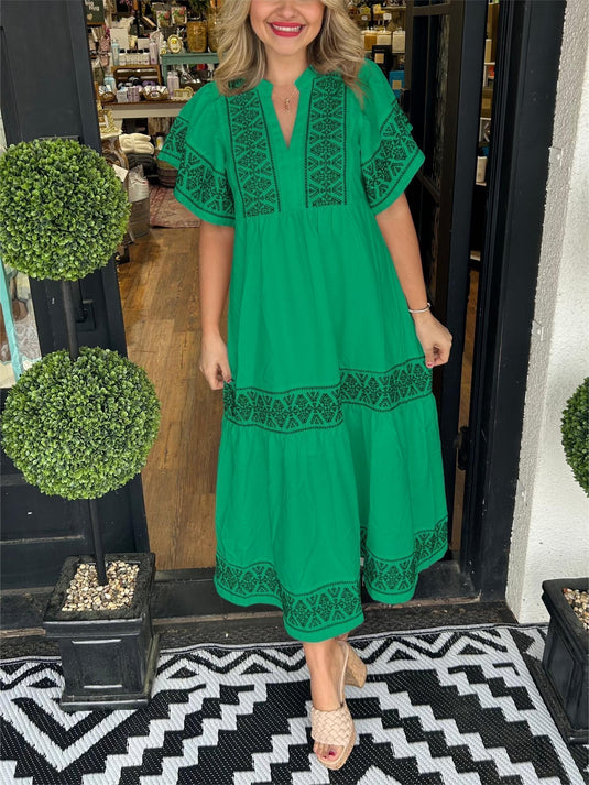 Sandra | Flattering Flowy Midi Boho Dress