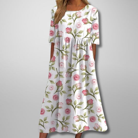 Abby | Charming Embroidered Midi Floral Dress