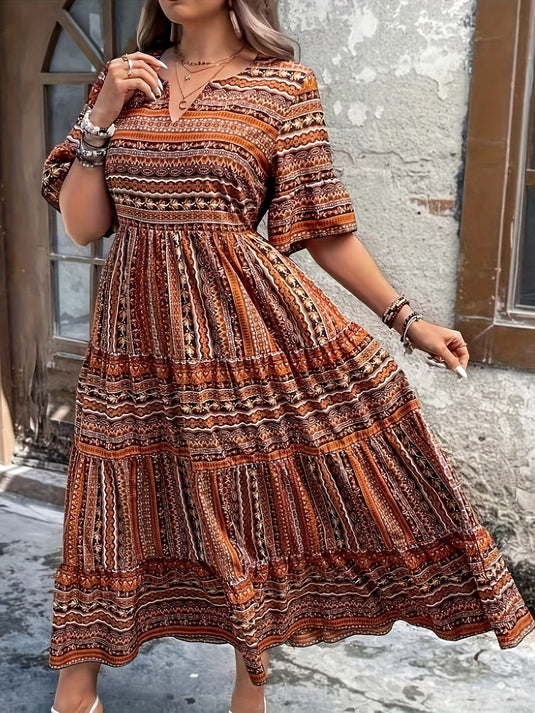 Vien | Graceful Printed Draped Boho Dress