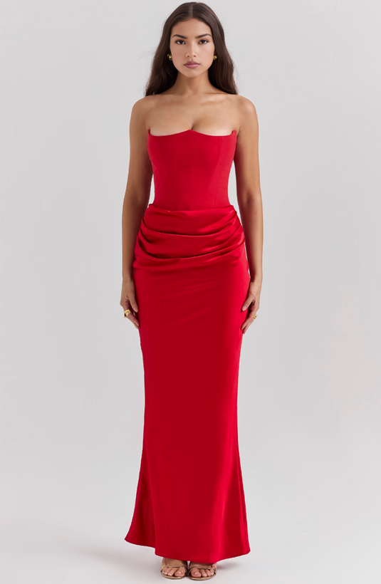 Adelina - Elegant Lace Strapless Wedding Guest Dress