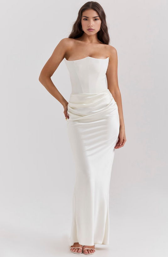Adelina - Elegant Lace Strapless Wedding Guest Dress
