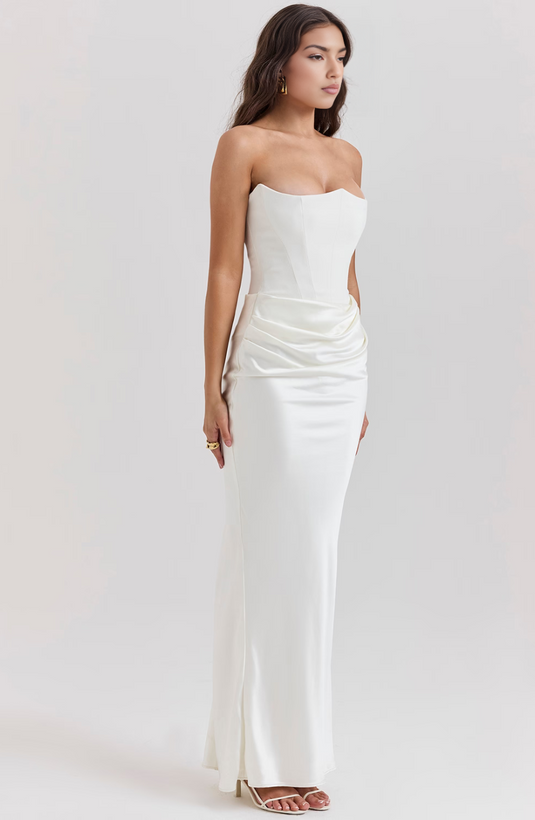 Adelina - Elegant Lace Strapless Wedding Guest Dress