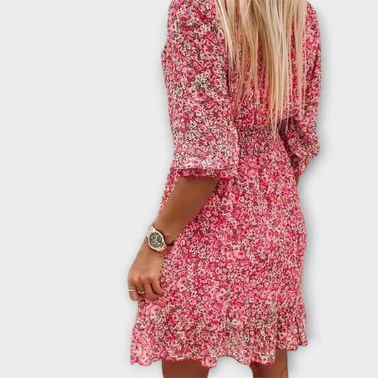 Carla | Charming Puff Sleeve Midi Floral Dress