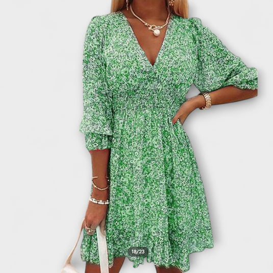 Carla | Charming Puff Sleeve Midi Floral Dress
