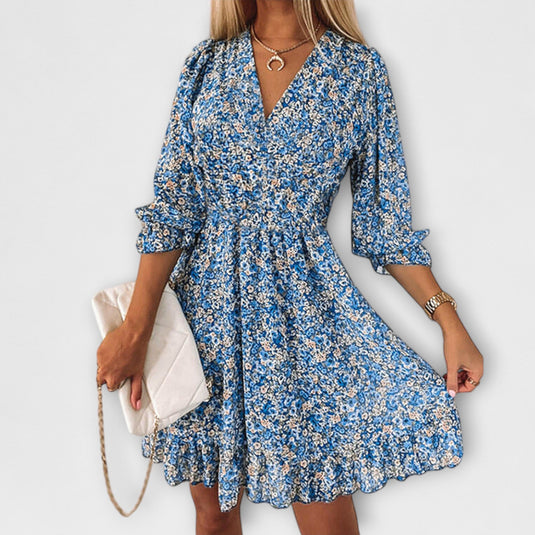 Carla | Charming Puff Sleeve Midi Floral Dress