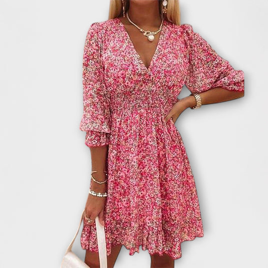 Carla | Charming Puff Sleeve Midi Floral Dress