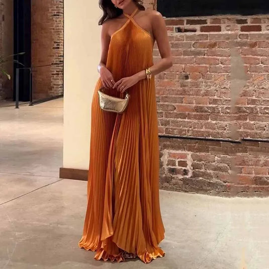 Caren | Graceful Pleated Maxi Wedding Guest Dress