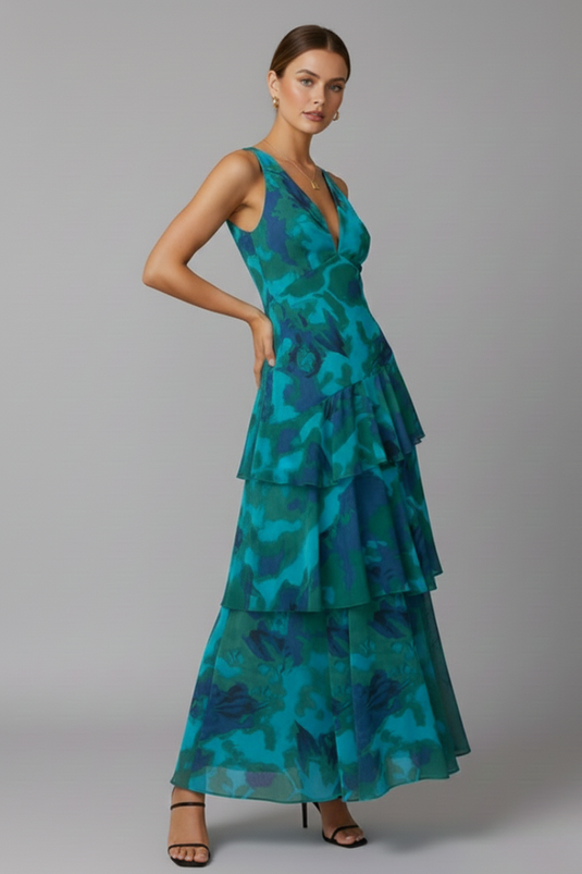 Adele | Graceful V-Neck Maxi Floral Dress