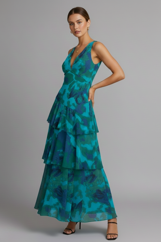 Adele | Graceful V-Neck Maxi Floral Dress