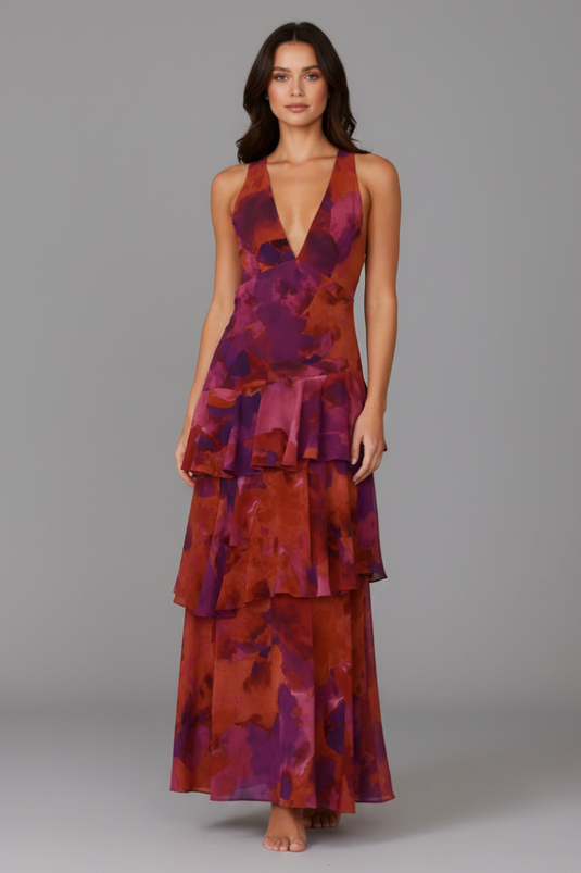 Adele | Graceful V-Neck Maxi Floral Dress