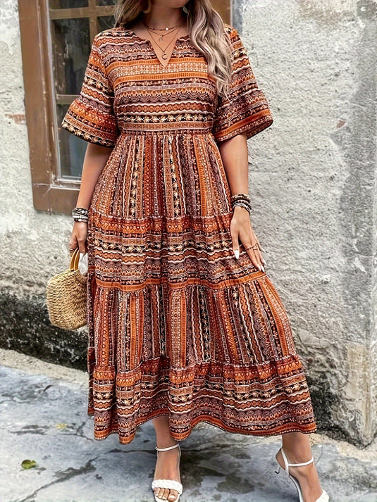 Vien | Graceful Printed Draped Boho Dress