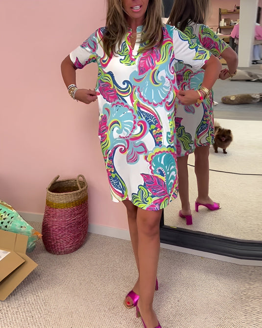 Hazel | Chic Printed V-Neck Midi Casual Summer Dress