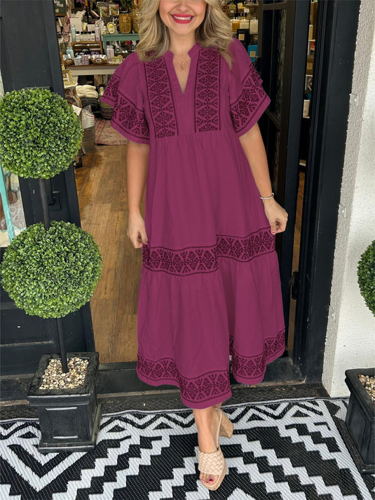 Sandra | Flattering Flowy Midi Boho Dress