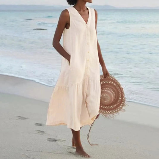 Maureen | Graceful V-Neck Midi Summer Dress