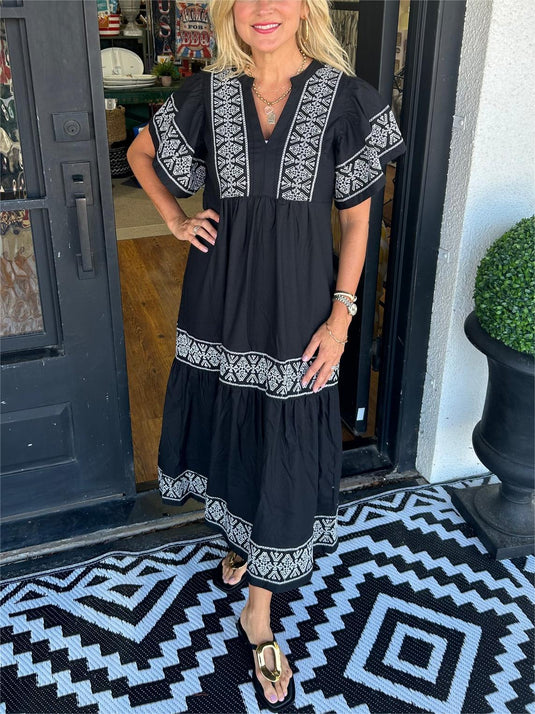 Sandra | Flattering Flowy Midi Boho Dress