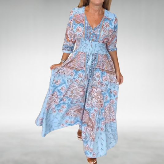 Alona | Elegant Draped Maxi Boho Dress