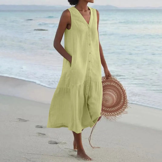Maureen | Graceful V-Neck Midi Summer Dress