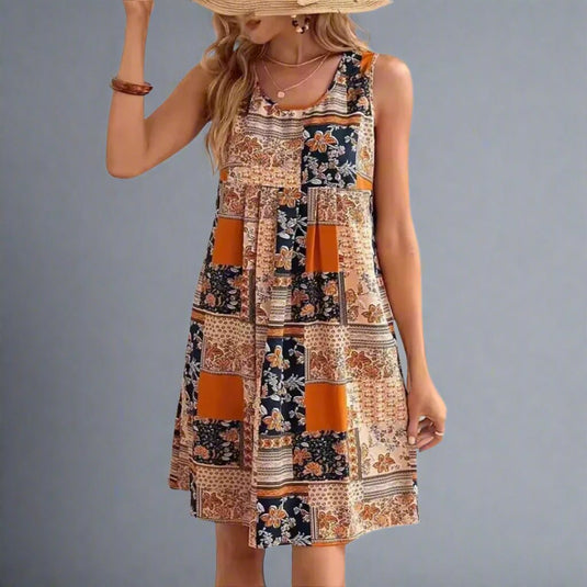 Faye | Playful Patchwork Mini Boho Dress