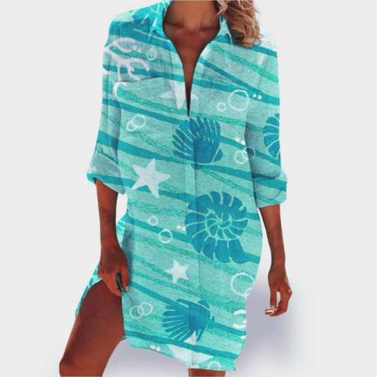 Aliah | Vibrant Printed Draped Midi Casual Summer Dress