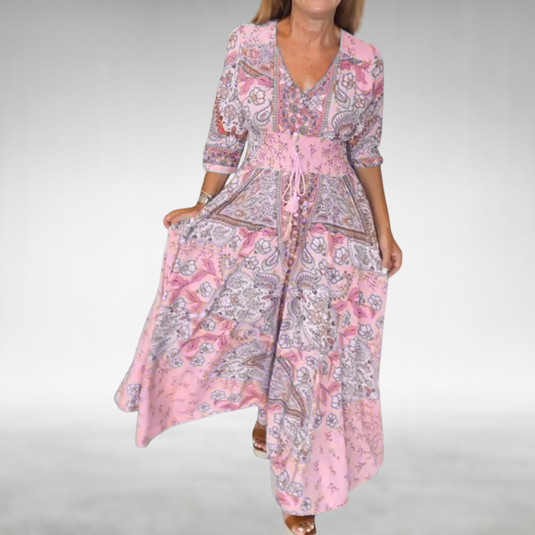 Alona | Elegant Draped Maxi Boho Dress