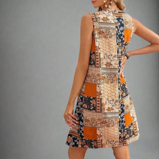 Faye | Playful Patchwork Mini Boho Dress