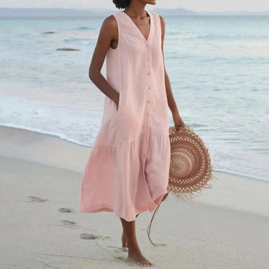 Maureen | Graceful V-Neck Midi Summer Dress