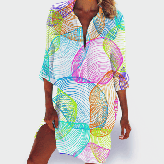 Aliah | Vibrant Printed Draped Midi Casual Summer Dress