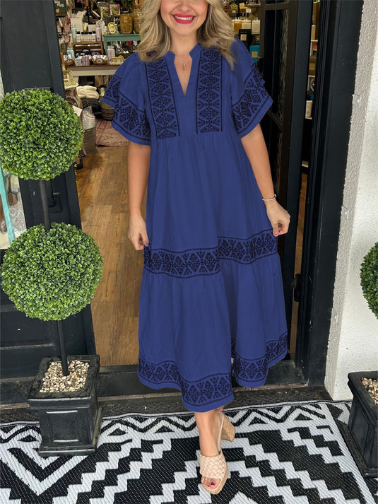 Sandra | Flattering Flowy Midi Boho Dress