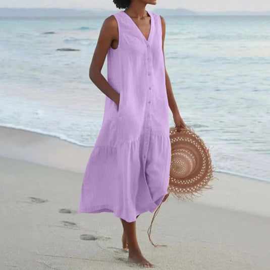 Maureen | Graceful V-Neck Midi Summer Dress