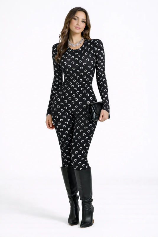 Zara - Retro Moon Print Long Sleeve Jumpsuit