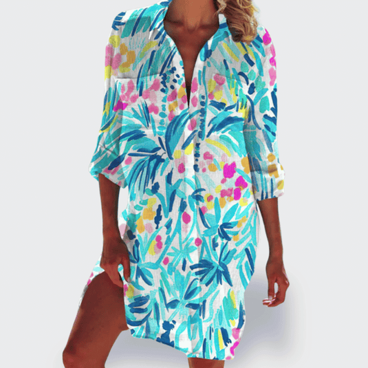 Aliah | Vibrant Printed Draped Midi Casual Summer Dress