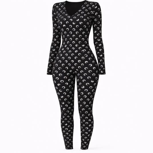 Zara - Retro Moon Print Long Sleeve Jumpsuit