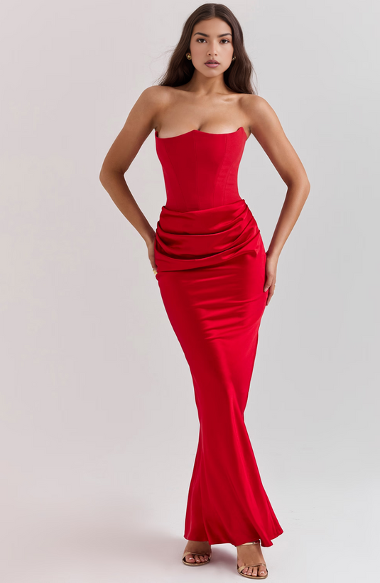 Adelina - Elegant Lace Strapless Wedding Guest Dress