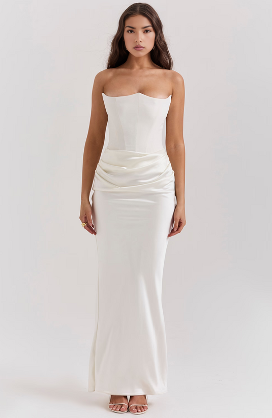 Adelina - Elegant Lace Strapless Wedding Guest Dress