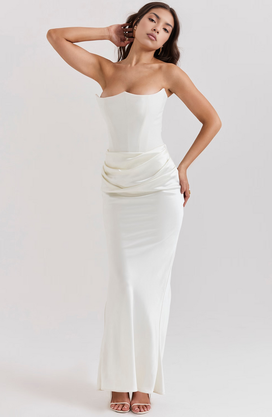 Adelina - Elegant Lace Strapless Wedding Guest Dress