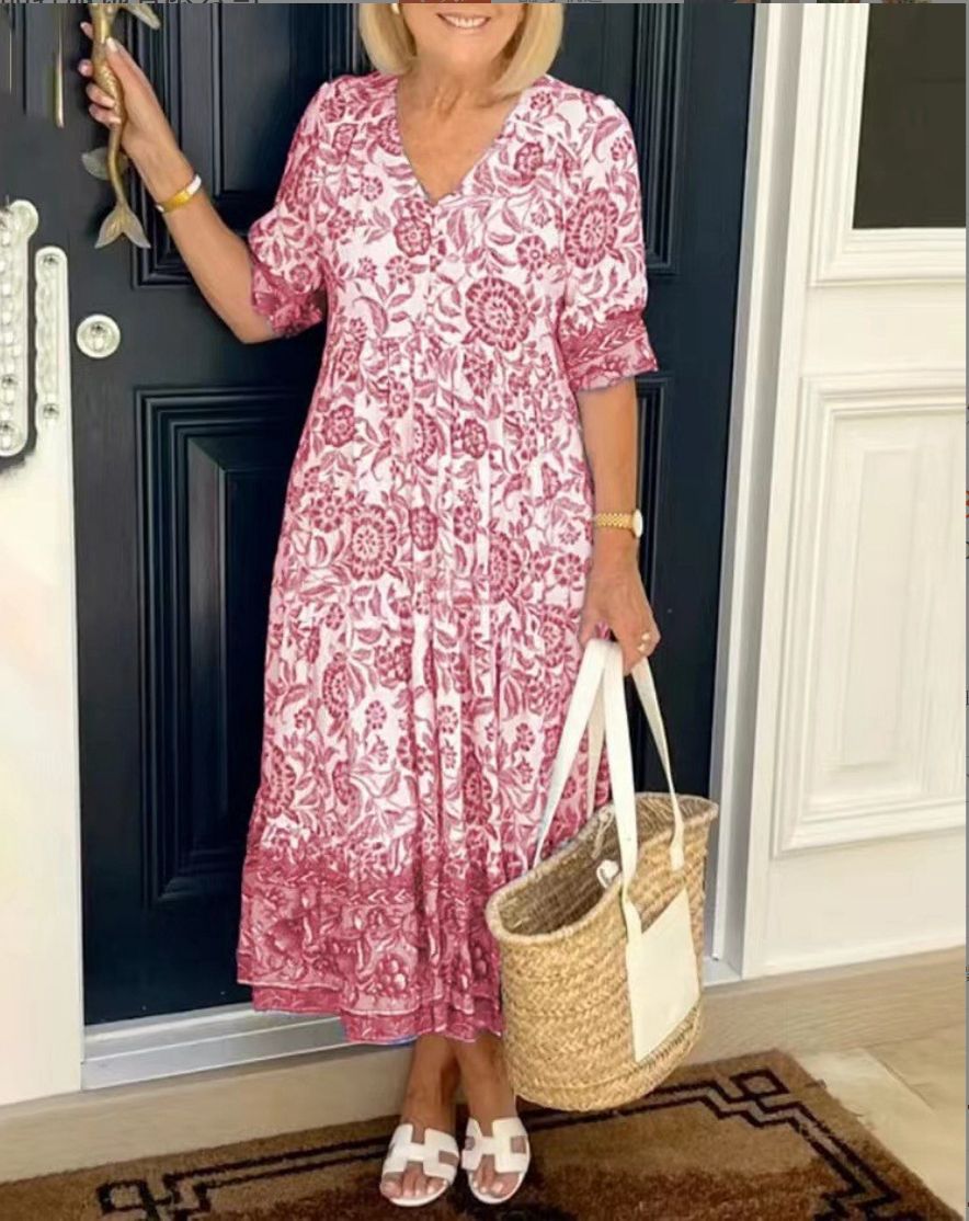 Evette | Lovely Floral V-Neck Midi Floral Dress