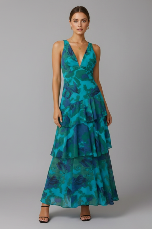 Adele | Graceful V-Neck Maxi Floral Dress