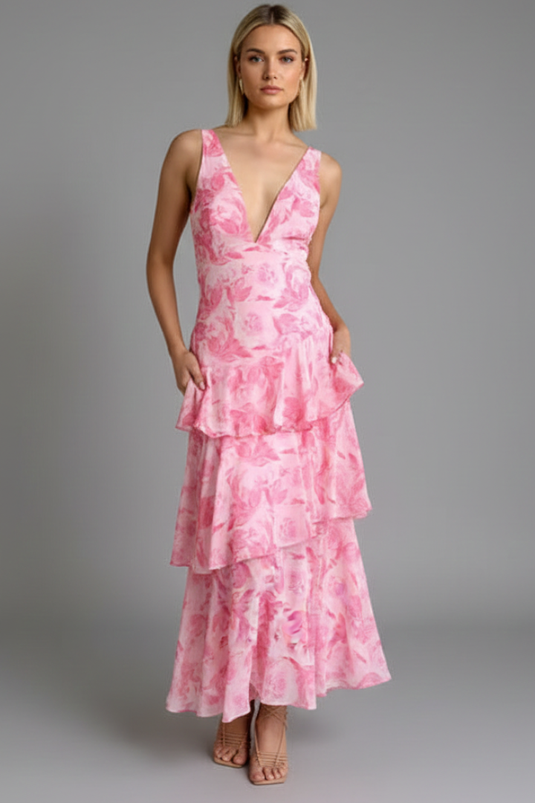 Adele | Graceful V-Neck Maxi Floral Dress