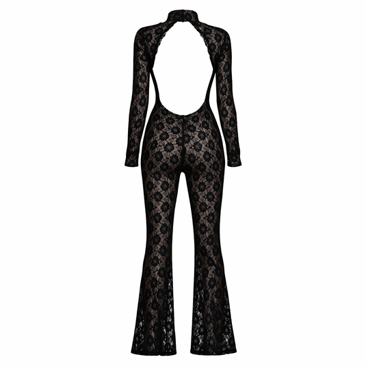 Mila - Black Lace Backless Jumpsuit