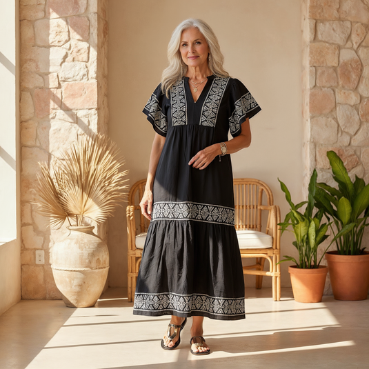 Sandra | Flattering Flowy Midi Boho Dress