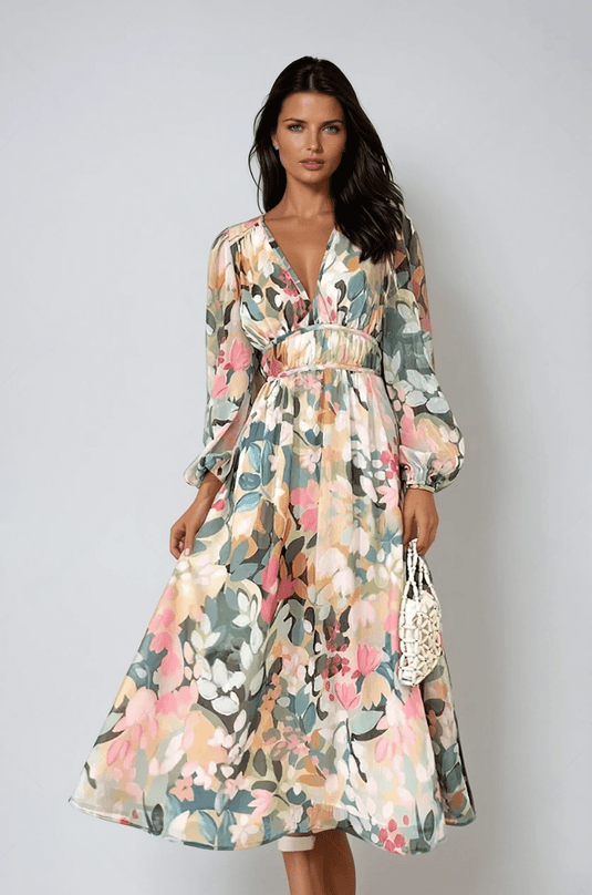 Loisa | Lovely Floral Print Midi Wedding Guest Dress